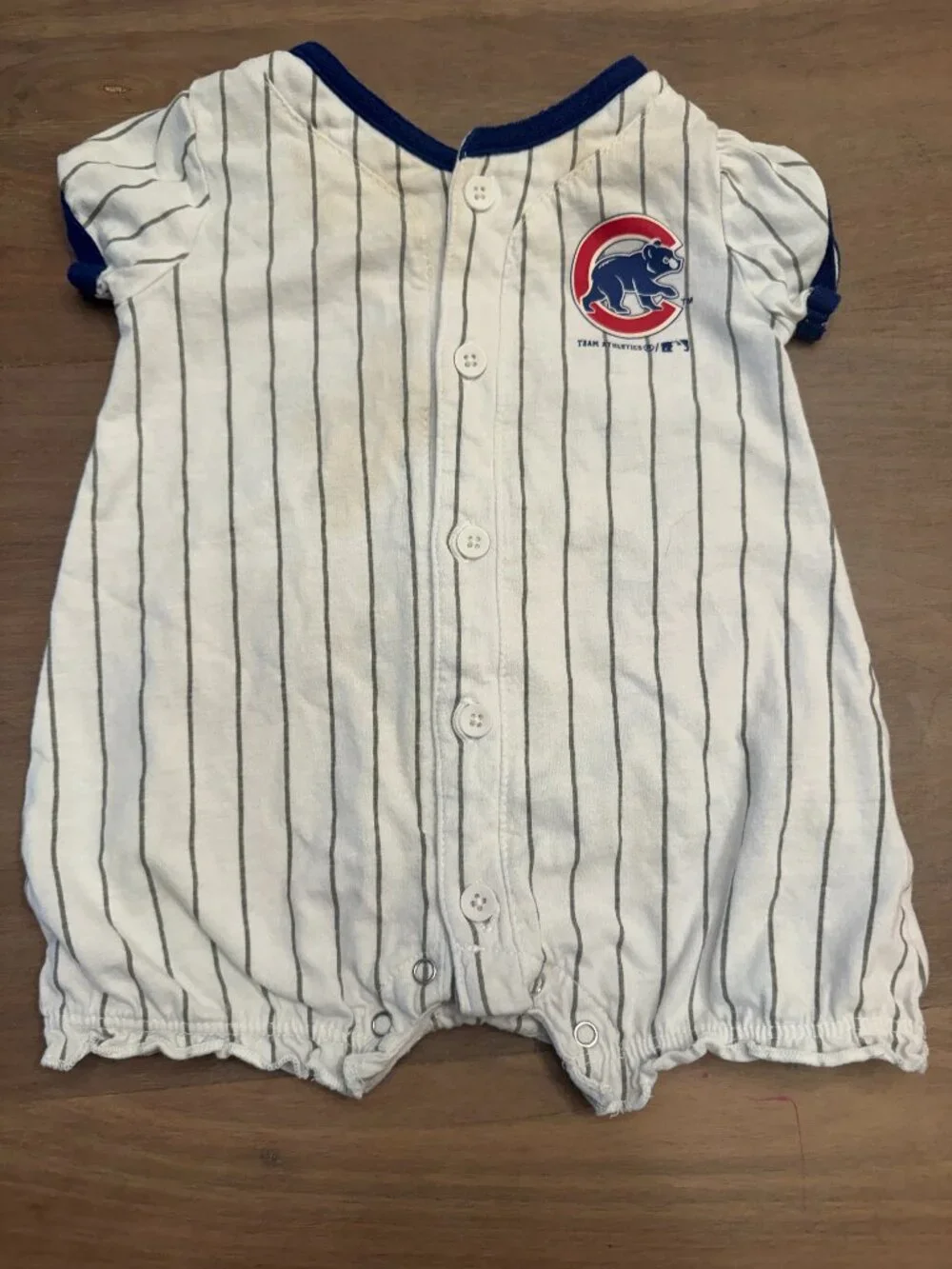 Chicago Cubs Pinstripe Puff-Sleeve Baby Romper MLB 6-9M